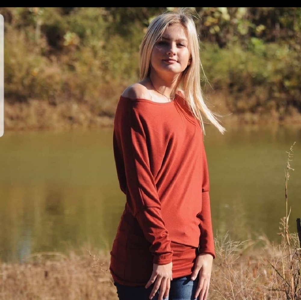 Rust Knit Off Shoulder Top - Picture 2 of 3